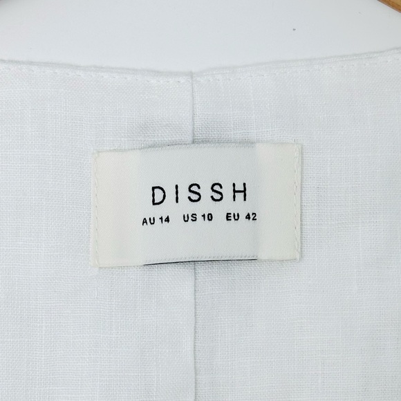 DISSH 100% Linen Sleeveless Vest Size 10 US White Button up Coastal Minimalist - Picture 3 of 11